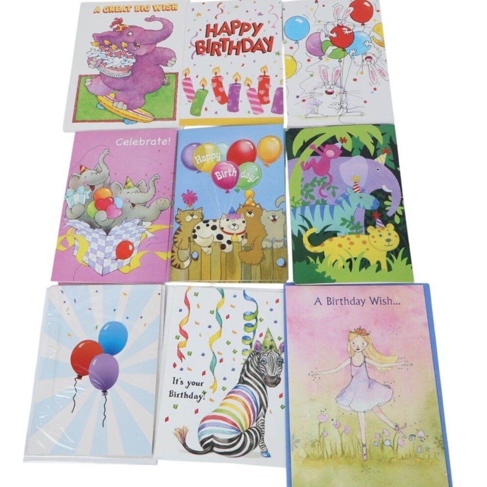 VTG Kids Birthday Greeting Cards (13) Pop Up Gift Card‎ Holders Colorful Animals